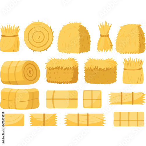 Hay Bales Vector Illustration Farm Agriculture Field Harvest Set