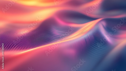 Abstract, fluid, glowing, vibrant colors.  Soft, flowing, textured surface of wavy, undulating forms.  Blending of warm and cool tones