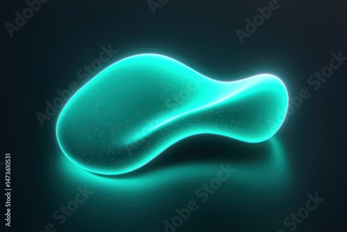 Abstract turquoise form, glowing softly.  Detailed smooth shape,  luminescent surface, dark background