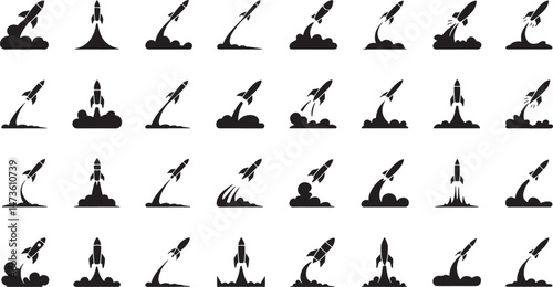 Rocket Launch Icon Set Vector Illustration