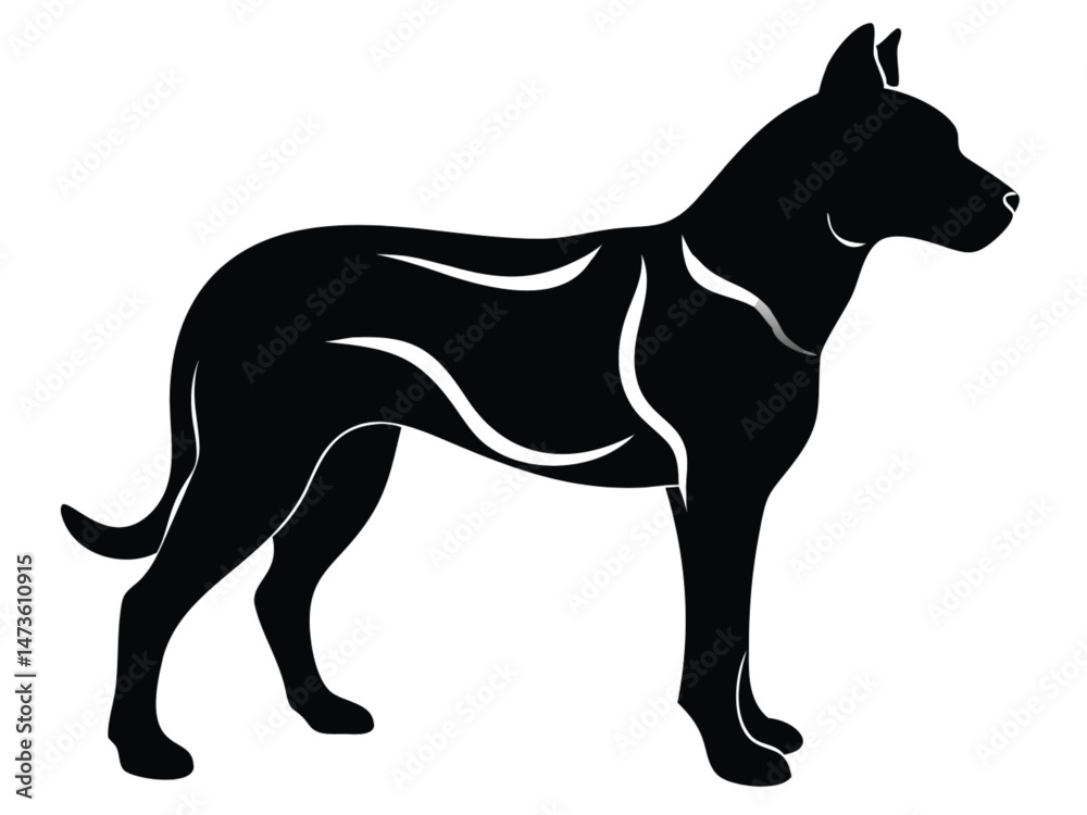 Fototapeta premium A black horse silhouette, a vector illustration of a mammal, stands isolated against a white background