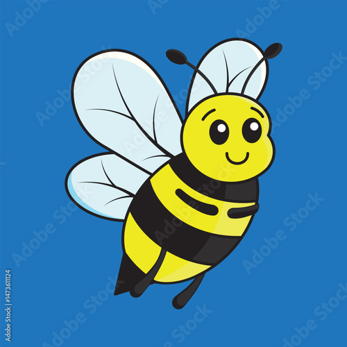 Cute Cartoon Bee Illustration on Blue Background