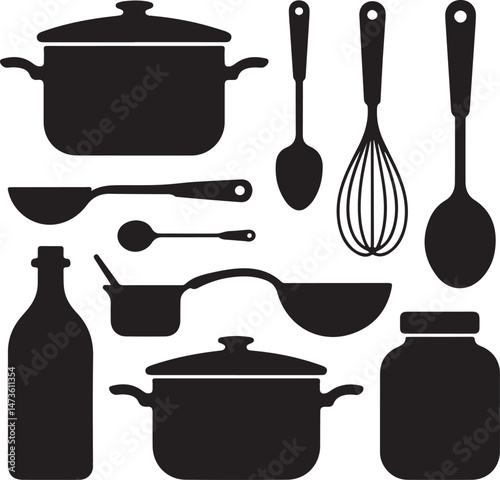Classic Kitchen Silhouette Collection

Modern Cooking Tools Vector Set

Kitchen Essentials Icon Pack

Chef’s Utensils Silhouette Design

Cozy Home Kitchen Vector Art