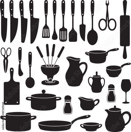 Classic Kitchen Silhouette Collection

Modern Cooking Tools Vector Set

Kitchen Essentials Icon Pack

Chef’s Utensils Silhouette Design

Cozy Home Kitchen Vector Art