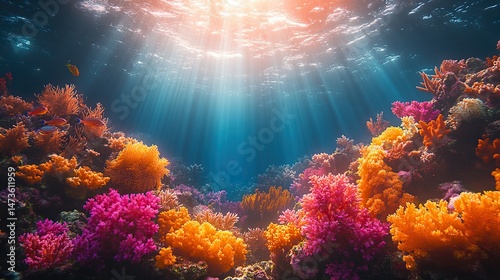 Wallpaper Mural A vibrant coral reef teeming with bizarre and colorful marine life, illuminated by sunlight filtering through the clear turquoise water Torontodigital.ca