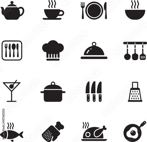 Classic Kitchen Silhouette Collection

Modern Cooking Tools Vector Set

Kitchen Essentials Icon Pack

Chef’s Utensils Silhouette Design

Cozy Home Kitchen Vector Art
