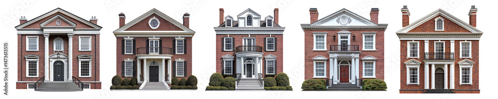 Fototapeta premium Collection of Classic Architectural Home Designs in Various Styles, Isolated on Transparent, white background