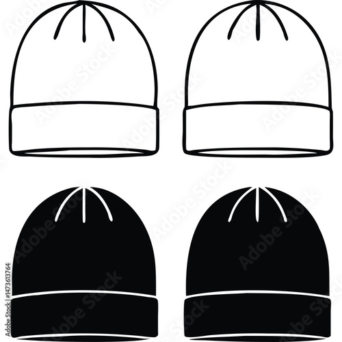 Minimalist Beanie Hat Icon Set Winter Apparel Design