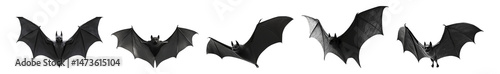 Realistic Illustrations of Flying Bats in Various Poses and Angles, Isolated on Transparent, white background