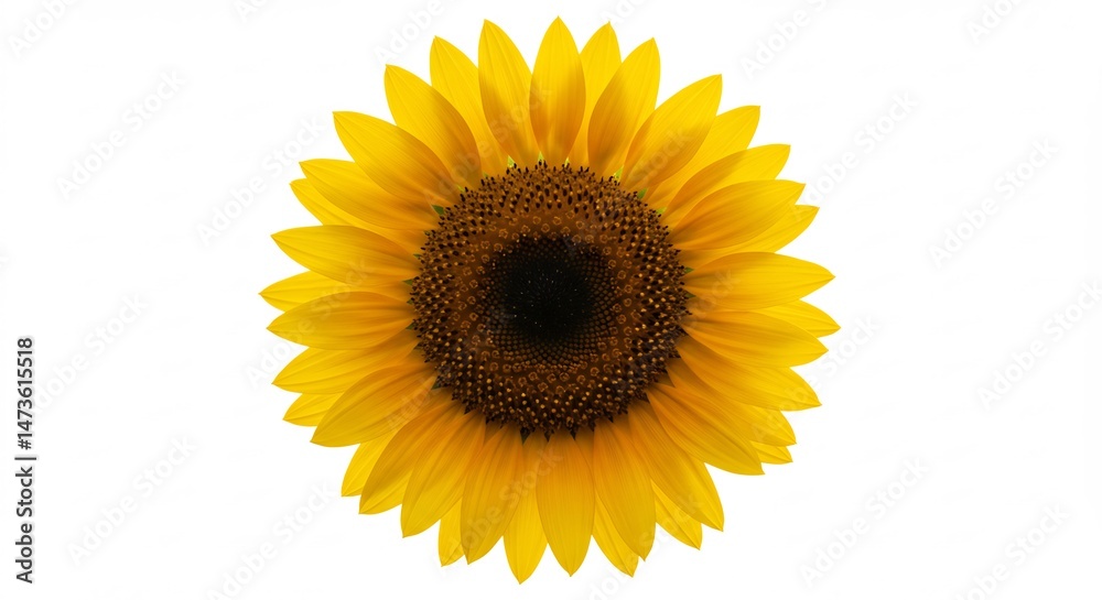 Fototapeta premium 鮮やか黄金色 満開ひまわり 白背景. AI Generated