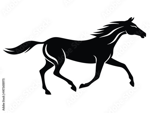 Black stallion silhouette vector illustration of a wild horse running at a gallop