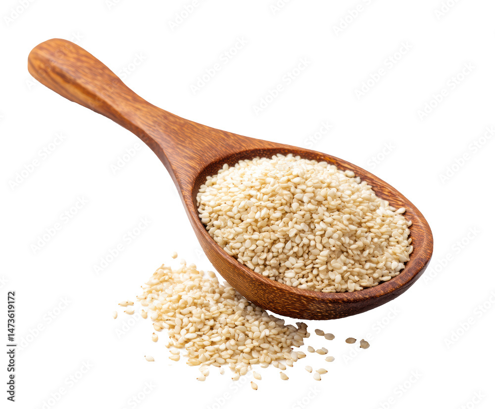 Sesame seeds in a wooden spoon for culinary use Sesame seeds in a wooden spoon for culinary use