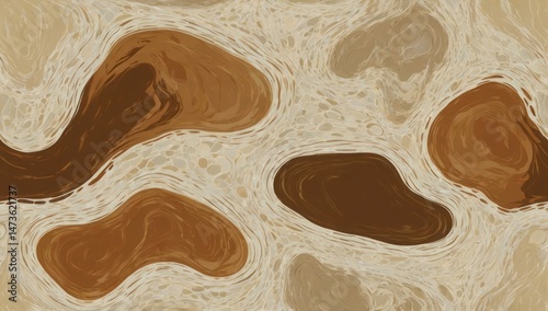 Organic blob shapes in earth tones on clean background.