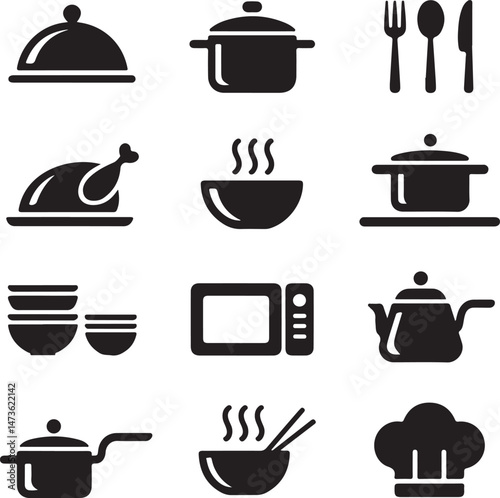 Classic Kitchen Silhouette Collection

Modern Cooking Tools Vector Set

Kitchen Essentials Icon Pack

Chef’s Utensils Silhouette Design

Cozy Home Kitchen Vector Art