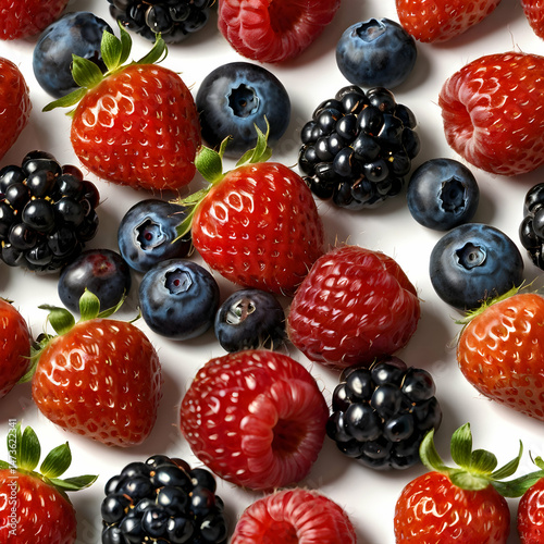 Assorted Fresh Berries Isolated on White Background

