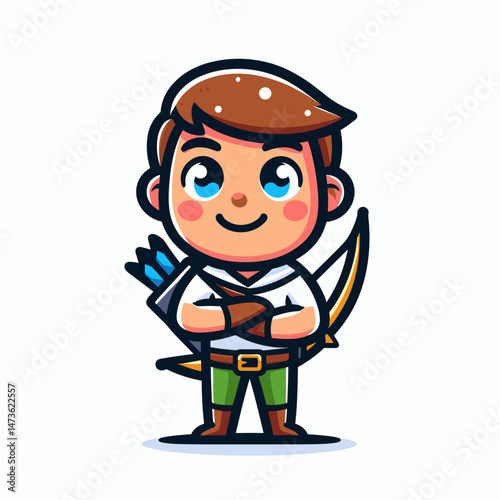 Cartoon boy dressed as archer with bow and quiver