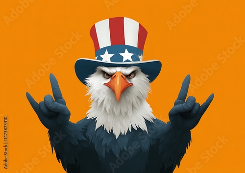 Patriotic Bald Eagle Cartoon Character Showing Rock On Hand Gesture