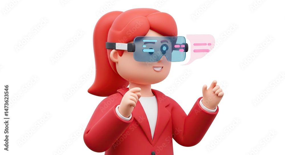 Obraz premium 3d Cartoon Woman Using Virtual Reality Headset Chatting