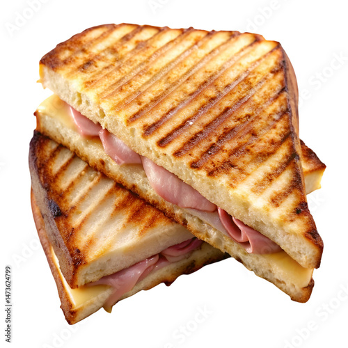 Grilled croque monsieur sandwich isolated on transparent background
