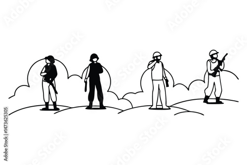 A silhouette group of people, a team perhaps or family, walks together in the park, a symbol of community and friendship