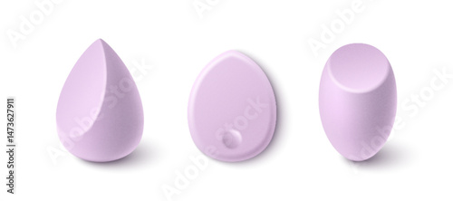 Smooth pink makeup sponges of different shapes - teardrop, egg and oval. Soft tools makeup application for blending of foundation concealer. Cosmetic applicators for professional beauty skincare.