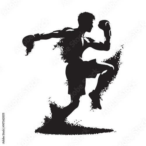 Sanda (China - Chinese kickboxing) Silhouette line art vector illustration on white background
