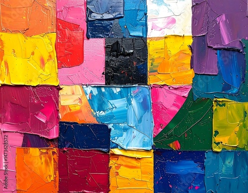 Vibrant Abstract Painting Texture Bold Colors Rich Hues Canvas Art Modern Artwork Colorful Palette Studio Shot