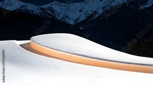 Wind Sculpted Snow Crest at Night with Mountain Silhouette