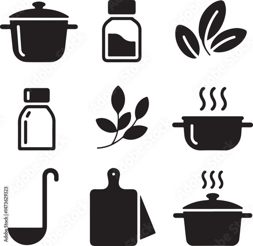 Modern Kitchen Utensils Silhouette Set

Chef Tools and Cutting Board Vector

Cooking Essentials in Kitchen Silhouette

Spoon, Fork, and Knife Bundle Vector

Silhouette of Kitchenware Collection