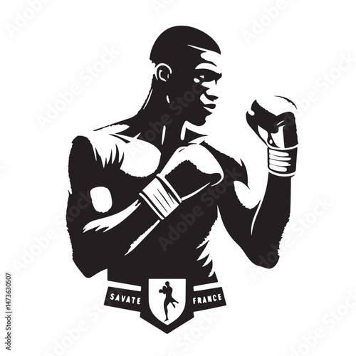 Savate (France - French kickboxing) Silhouette line art vector illustration on white background