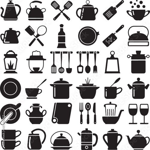 Modern Kitchen Tools Silhouette Set

Cooking Utensils Hanging Vector Design

Chef in Kitchen Action Silhouette

Minimalist Kitchen Scene Illustration

Classic Kitchenware Collection Vector