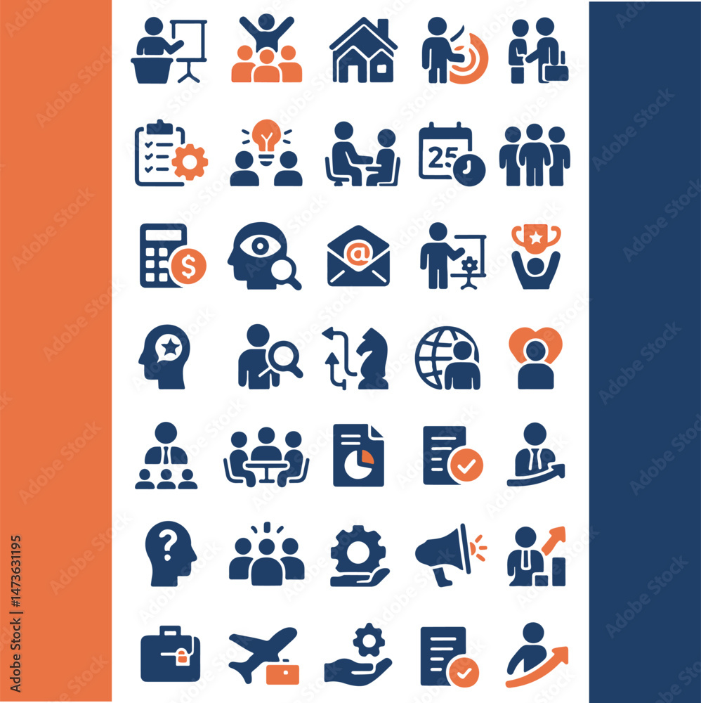 Fototapeta premium Flat Business and Human Resources Icons in Blue and Orange