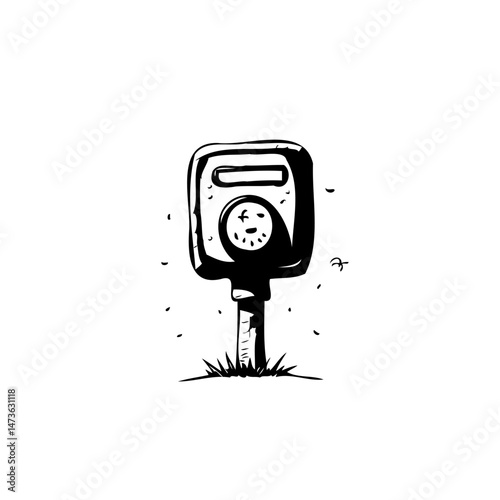 Monochrome mailbox cartoon drawing with whimsical design and artistic flair