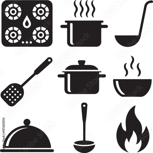 Modern Kitchen Tools Silhouette Set

Cooking Utensils Hanging Vector Design

Chef in Kitchen Action Silhouette

Minimalist Kitchen Scene Illustration

Classic Kitchenware Collection Vector