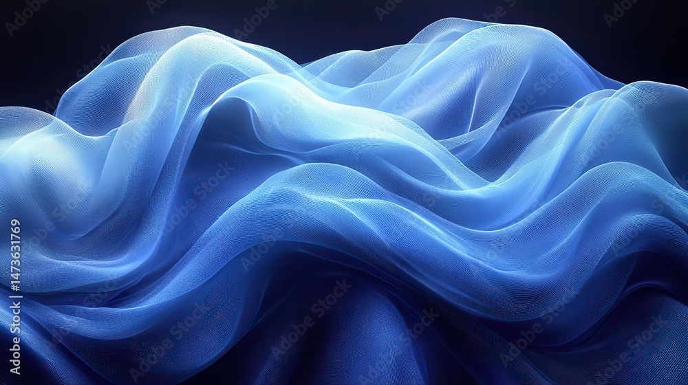 Fototapeta premium Abstract flowing ribbons of light in shades of blue and white intertwine and dance across a dark backdrop, creating a sense of ethereal movement and digital artistry