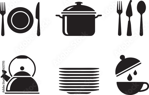Modern Kitchen Tools Silhouette Set

Cooking Utensils Hanging Vector Design

Chef in Kitchen Action Silhouette

Minimalist Kitchen Scene Illustration

Classic Kitchenware Collection Vector