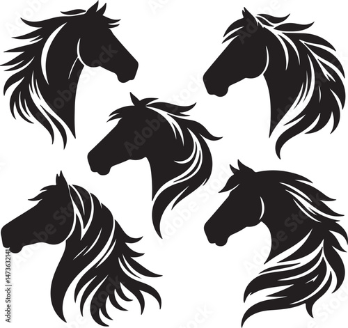 Silhouette horse heads vector
