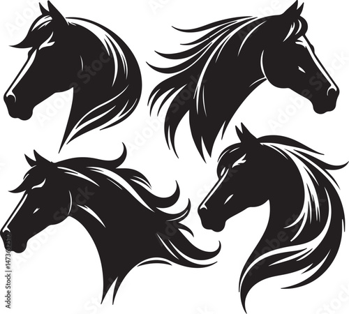 Silhouette horse heads vector