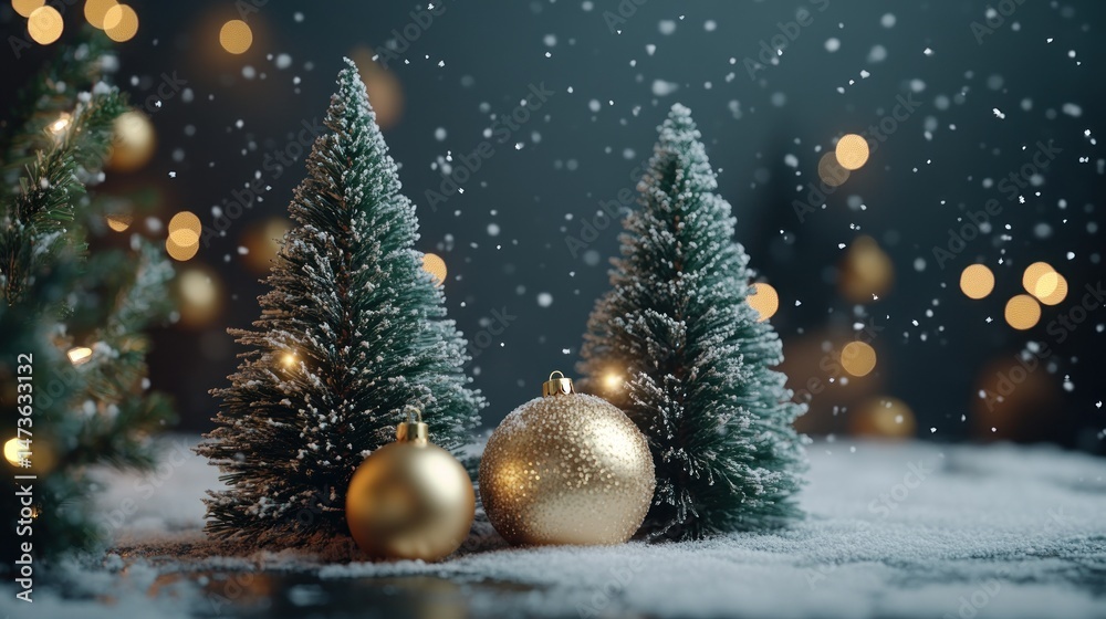 Festive Christmas trees in the snow Festive Christmas trees in the snow