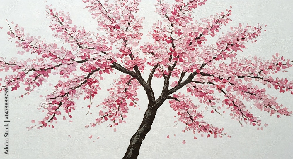 Fototapeta premium Delicate pink cherry blossoms gently fall from a gracefully painted tree in soft light.. AI Generated
