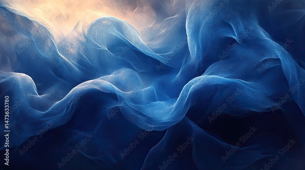 Obraz premium Abstract geometric shapes in shades of deep indigo and electric cyan, dynamically arranged to convey a sense of movement and interconnectedness