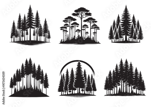 Pine Tree Forest Silhouette Vector Set