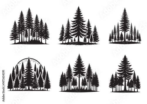 Pine Tree Forest Silhouette Vector Set