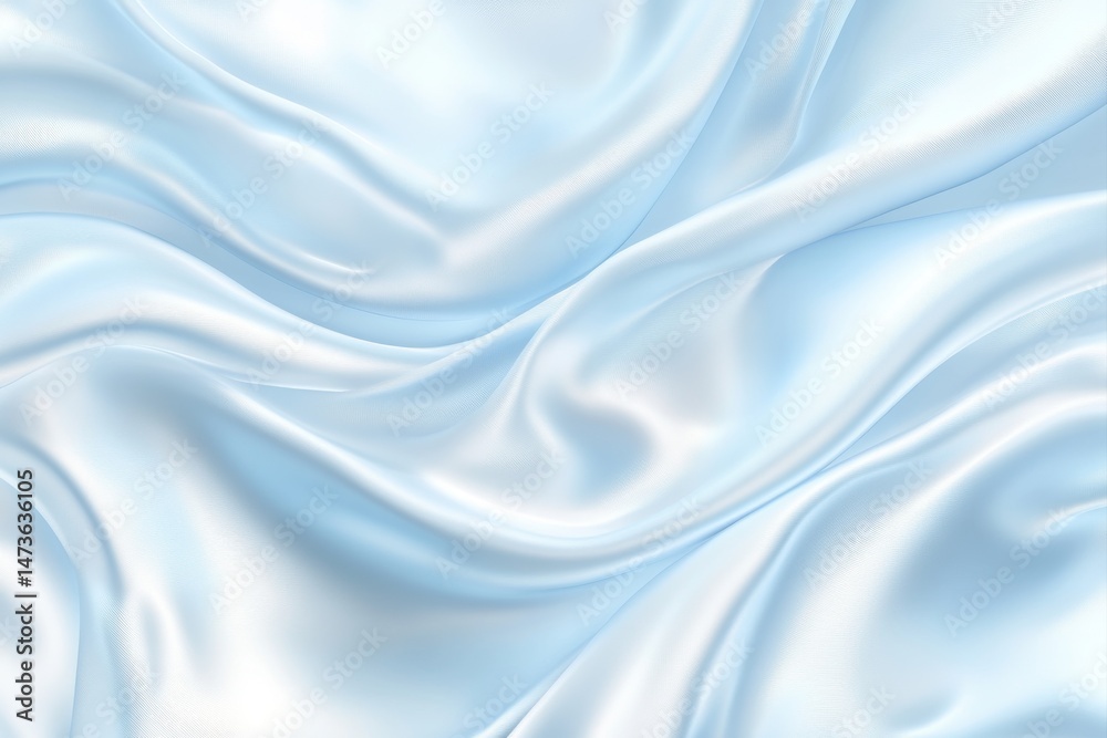 Obraz premium Light blue silky fabric with soft, flowing folds. Detailed texture of luxurious drapes