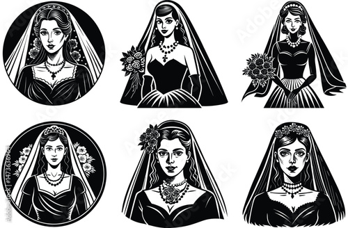 Vector illustration of a set of stylish women with diverse hairstyles and fashionable outfits