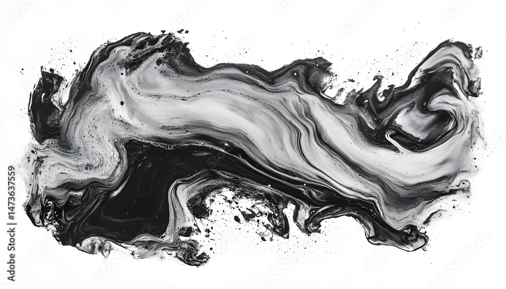 Dark gray ink painting isolated on white, top view