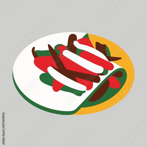 Modern Abstract Fajita Illustration for National Fajita Day with Flat, Vibrant Colors and Geometric Representations of Meat, Peppers, and Tortillas for a Unique Look