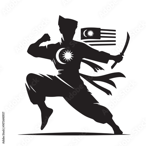 Silat (Southeast Asia - primarily Indonesia, Malaysia) Silhouette line art vector illustration on white background