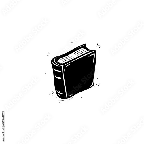 Monochrome depiction of closed hardcover book with simplified illustrative style