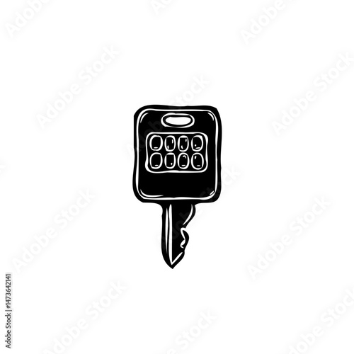 Monochrome depiction of an electronic keypad key, a symbol of modern access